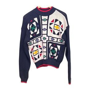 Vintage 80s 90s Lizwear Abstract Geometric Cotton Sweater Art to Wear Retro